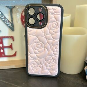 NEW 3D Flower Pink Rose Leather Like Puffy Phone Case for iPhone 14 Max